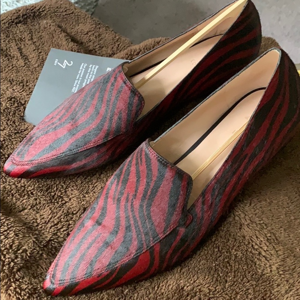 2/7 Edit zebra print calf hair loafers